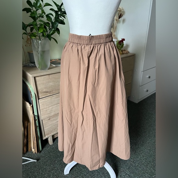 ZARA Tan Camel Khaki Button Down Elastic High-Waist Asymmetrical Midi Maxi Skirt - Picture 10 of 16
